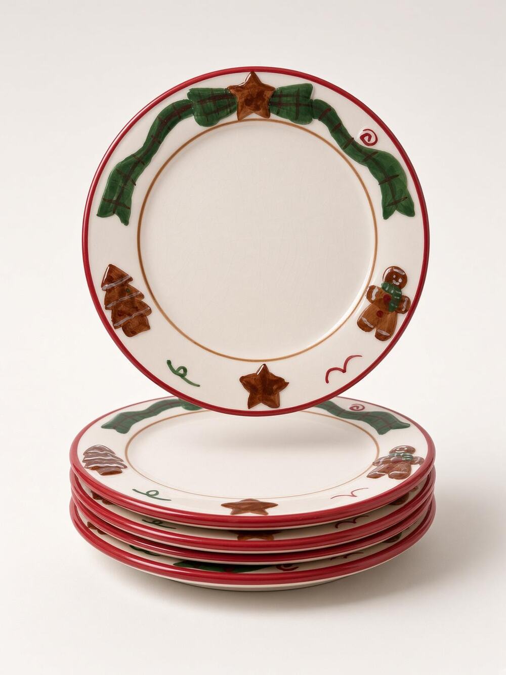 Gingerbread Man Plates, Vintage Christmas Set, Cookie Holiday Salad Dishes